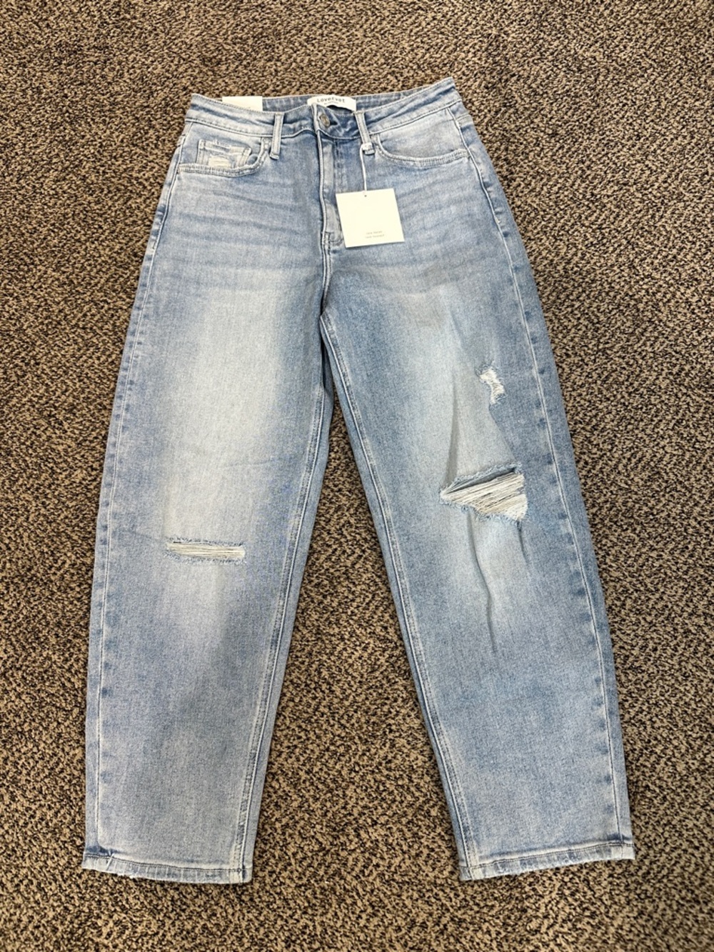 Lovervet distressed barrel leg jeans